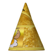 cartoon personage frituurde eicel met grote glimla feesthoedjes (Rechts)