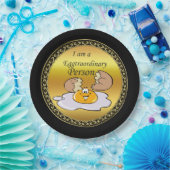 cartoon personage frituurde eicel met grote glimla papieren bordje (Feest)