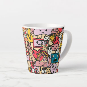 Cartoon Personage Hand Getekend Worp Patroon Latte Mok