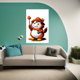 Cartoon personage met een Pet en bloem | AI Art Poster