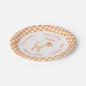 Cartoon perzikpoodle Posh Paws gingham verjaardag Papieren Bordje (Gekanteld)