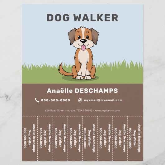 Cartoon - Pet & Dog Walker Scheur Off Strips Flyer (Voorkant)