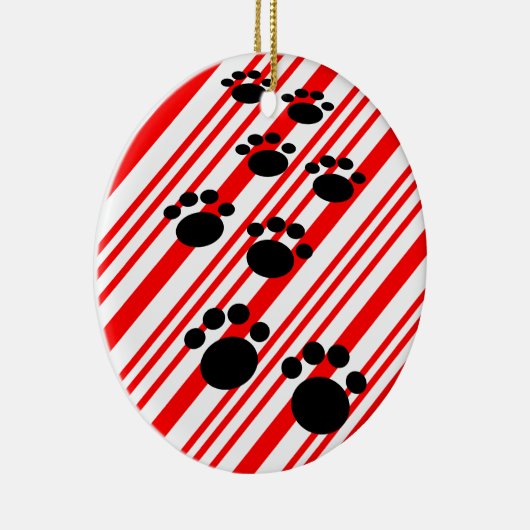 Cartoon Pet Paw Trail Candy Cane Keramisch Ornament (Rechts)