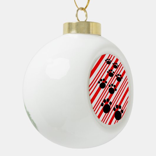 Cartoon Pet Paw Trail Candy Cane Keramische Bal Ornament (Links)