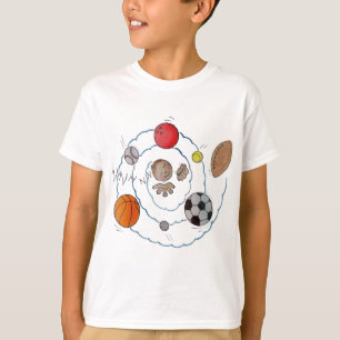 Cartoon peuterjongen droomt van sportballen t-shirt