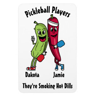 Cartoon Pickle en Pepper Hot Dill Pickleball Team Magneet