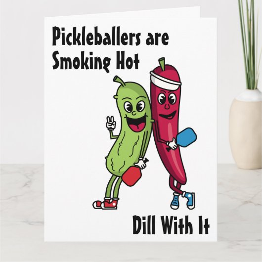 Cartoon Pickle en Pepper Smoking Hot Pickleball Kaart (Voorkant)