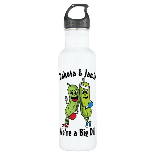 Cartoon Pickle Pair Pickleball Team Big Dill Stain Waterfles (Voorkant)