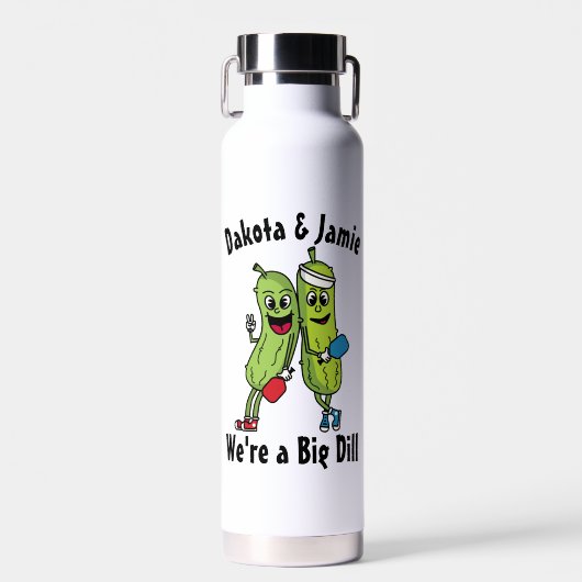 Cartoon Pickle Pair Pickleball Team Big Dill Waterfles (Voorkant)