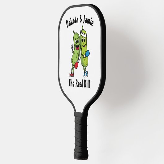 Cartoon Pickle Pair Pickleball Team Real Dill Pick Pickleball Paddle (Links)