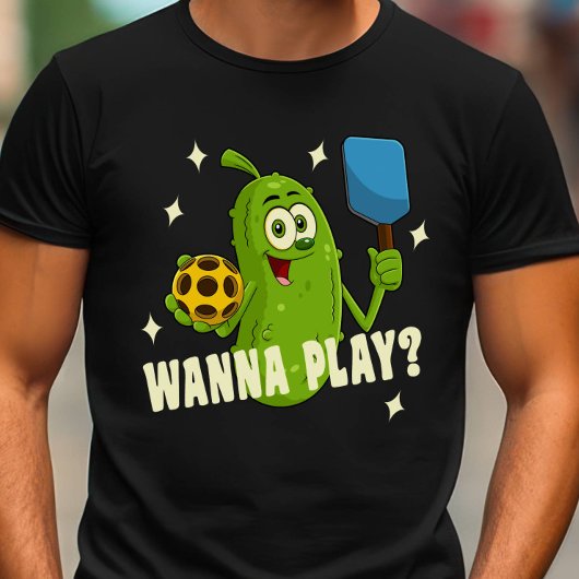 Cartoon Pickle wil pickleball spelen T-shirt