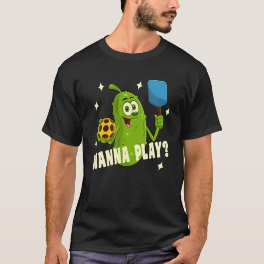 Cartoon Pickle wil pickleball spelen T-shirt (Voorkant)