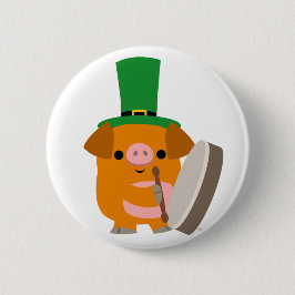 Cartoon Pig die Bodhran speelt:) Button Badge