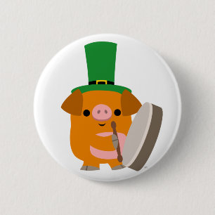 Cartoon Pig die Bodhran speelt:) Button Badge