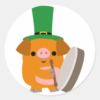 Cartoon Pig die Bodhran speelt:) St Patty sticker