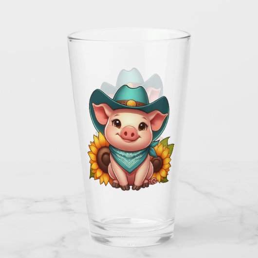 Cartoon Pig Dragen Cowboy Pet en Bandana Glas (Achterkant)