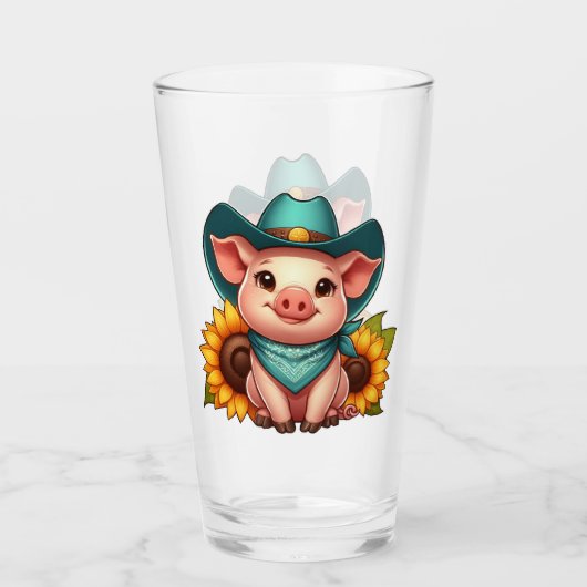 Cartoon Pig Dragen Cowboy Pet en Bandana Glas (Voorkant)