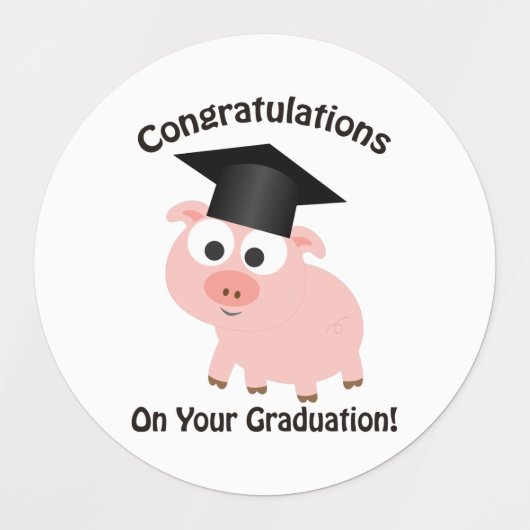 Cartoon Pig Gefeliciteerd met je Afstuderen Labels (Design 2)