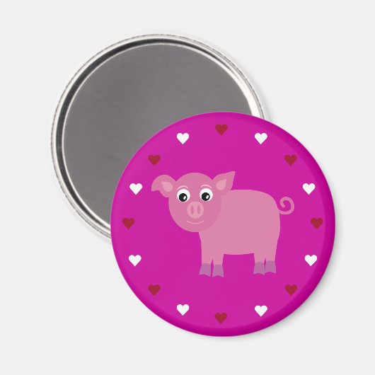 Cartoon Pig & Hearts  Roze Charity Magneet (Voorkant / Achterkant)