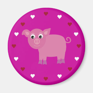 Cartoon Pig & Hearts  Roze Charity Magneet