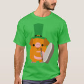 Cartoon Pig speelt Bodhran :) St Patty T shirt (Voorkant)