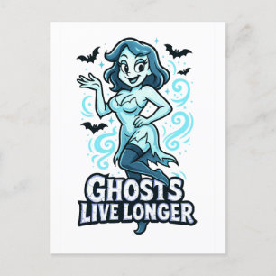 Cartoon Pin-Up Ghost – Ghosts leven langer Feestdagenkaart