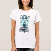 Cartoon Pin-Up Ghost – Ghosts leven langer T-shirt (Voorkant)