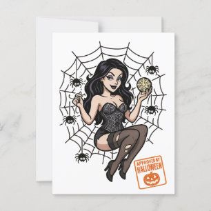Cartoon Pin-Up Spider - Halloween goedgekeurd Briefkaart