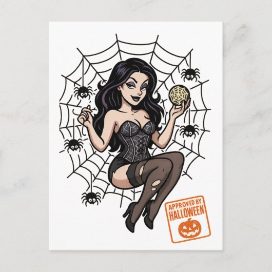 Cartoon Pin-Up Spider - Halloween goedgekeurd Briefkaart (Voorkant)