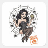Cartoon Pin-Up Spider - Halloween goedgekeurd Vierkante Sticker (Voorkant)