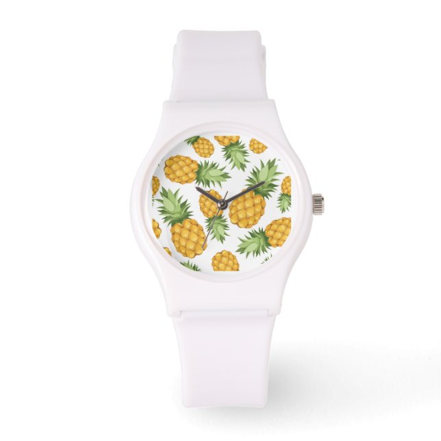 Cartoon Pineappelpatroon Horloge (Voorkant)