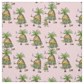 Cartoon Pineapple Dancing Hawaiian Hula Stof (Swatch)