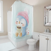 Cartoon pinguïn | Cute pinguïn met sneeuw Douchegordijn (In situ)