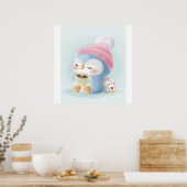 Cartoon pinguïn | Cute pinguïn met sneeuw Poster (Keuken)