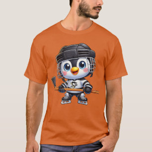 Cartoon Pinguïn Hockey Speler IJshockey retro T-shirt