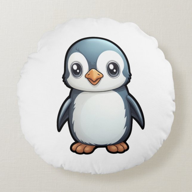 Cartoon pinguïn illustratie rond kussen (Voorkant)