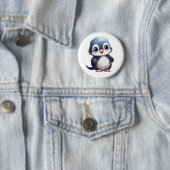 Cartoon pinguïn illustratie ronde button 5,7 cm (In situ)