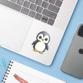 Cartoon pinguïn illustratie sticker (Laptop met iPhone)