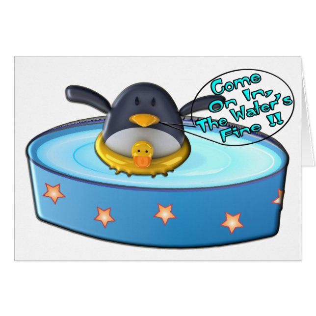 Cartoon pinguïn in pool (Voorkant Horizontaal)