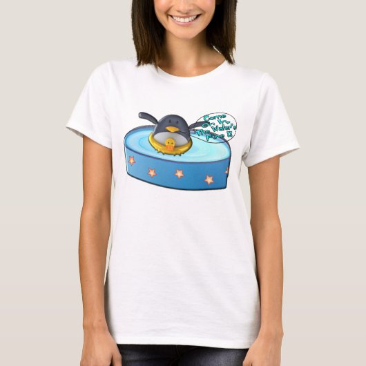 Cartoon pinguïn in pool t-shirt (Voorkant)