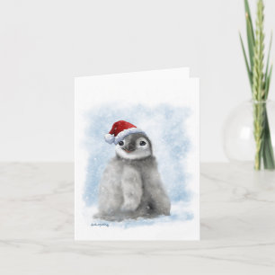 Cartoon Pinguïn Kuiken met Kerstman Hoed Kaart