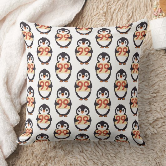 Cartoon Pinguïn met Nummer 99 Kussen (Deken)