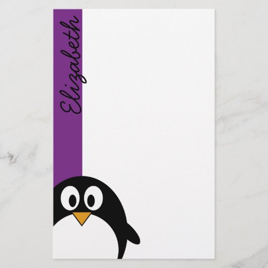 cartoon pinguïn paars briefpapier (Voorkant)