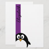 cartoon pinguïn paars briefpapier (Voorkant / Achterkant)