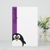 cartoon pinguïn paars briefpapier (Staand voorkant)