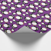 cartoon pinguïn paars cadeaupapier (Hoek)