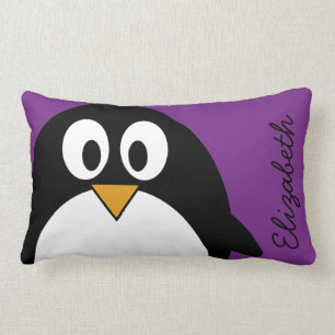 cartoon pinguïn paars kussen