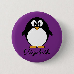 cartoon pinguïn paars ronde button 5,7 cm