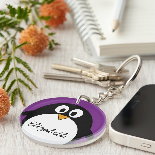 cartoon pinguïn paars sleutelhanger (Voorkant Rechts)
