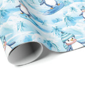 Cartoon pinguïn surfen cadeaupapier (Rol Hoek)